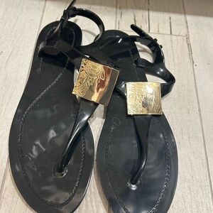 Black and Gold Women's Jelly Sandals  Size 8 ( 38 )